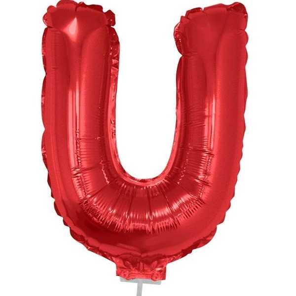 Balão Letra U com Vareta Nº16 Vermelho 1 UN Funny Fashion