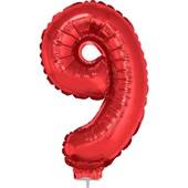 Balão Número 9 com Vareta Nº16 Vermelho 1 UN Funny Fashion