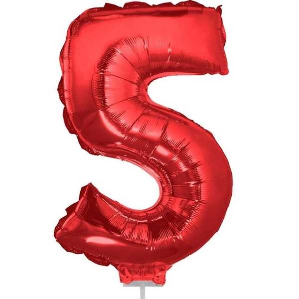 Balão Número 5 com Vareta Nº16 Vermelho 1 UN Funny Fashion