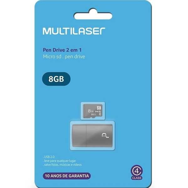Leitor USB + Cartão de Memória Classe 4 8GB MC161 1 UN Multilaser