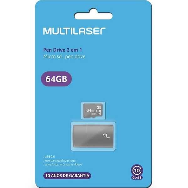 Leitor USB + Cartão de Memória Classe 10 64GB MC164 1 UN Multilaser