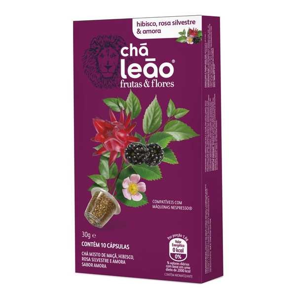 Chá de Hibisco, Rosa Silvestre e Amora Frutas e Flores Cápsulas de 3g CX 10 UN Leão